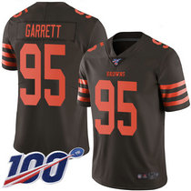 Nike Cleveland Browns #95 Myles Garrett With NFL 100th Season Patch Brown Rush Limited Authentic stitched NFL jersey