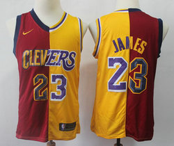 Nike Cleveland Cavaliers #23 Lebron James Red Gold Split With Advertising Red Gold Split With Advertising Authentic Stitched NBA Jersey