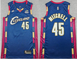 Nike Cleveland Cavaliers #45 Donovan Mitchell Blue With Advertising Authentic Stitched NBA Jersey
