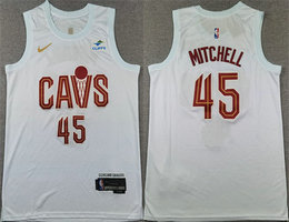 Nike Cleveland Cavaliers #45 Donovan Mitchell White With Advertising Stitched NBA Jersey