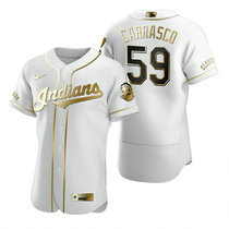 Nike Cleveland Indians #59 Carlos Carrasco White Golden Authentic Stitched MLB Jersey