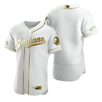 Nike Cleveland Indians #Blank White Golden Authentic Stitched MLB Jersey