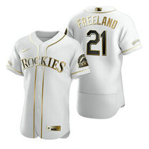 Nike Colorado Rockies #21 Kyle Freeland White Golden Authentic Stitched MLB Jersey