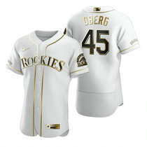 Nike Colorado Rockies #45 Scott Oberg White Golden Authentic Stitched MLB Jersey