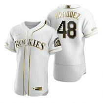 Nike Colorado Rockies #48 German Marquez White Golden Authentic Stitched MLB Jersey