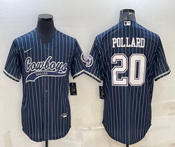 Nike Dallas Cowboys #20 Tony Pollard Blue White Stripe Joint adults Authentic Stitched baseball jersey