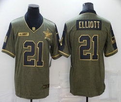 Nike Dallas Cowboys #21 Ezekiel Elliott 2021 Gold Number Salute to Service Authentic Stitched NFL Jersey