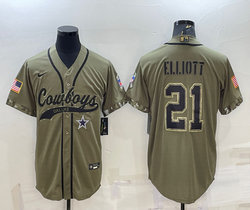 Nike Dallas Cowboys #21 Ezekiel Elliott 2022 Salute To Service Joint baseball jersey