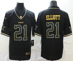 Nike Dallas Cowboys #21 Ezekiel Elliott Black Throwback Gold Number Authentic Stitched NFL Jersey