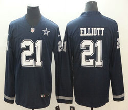 Nike Dallas Cowboys #21 Ezekiel Elliott Blue Long sleeve Authentic stitched NFL jersey