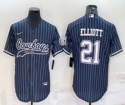 Nike Dallas Cowboys #21 Ezekiel Elliott Blue White Stripe Joint adults Authentic Stitched baseball jersey