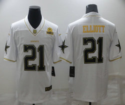 Nike Dallas Cowboys #21 Ezekiel Elliott White Gold Throwback Authentic Stitched NFL Jersey