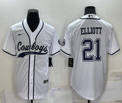 Nike Dallas Cowboys #21 Ezekiel Elliott White Joint adults Authentic Stitched baseball jersey