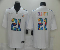 Nike Dallas Cowboys #21 Ezekiel Elliott White Rainbow Authentic Stitched NFL Jersey