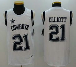 Nike Dallas Cowboys #21 Ezekiel Elliott White Rush Player Name & Number Tank Top Authentic Stitched NFL Jersey