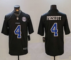 Nike Dallas Cowboys #4 Dak Prescott Black 2024 Throwback with Team patch NFL Jersey