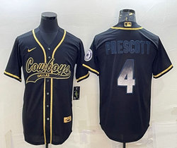 Nike Dallas Cowboys #4 Dak Prescott Black Gold Joint Blue Number Authentic Stitched baseball jersey