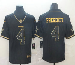 Nike Dallas Cowboys #4 Dak Prescott Black Throwback Gold Number Authentic Stitched NFL Jersey