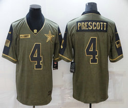 Nike Dallas Cowboys #4 Dak Prescott Gold Number 2021 salute to service Authentic Stitched NFL Jersey