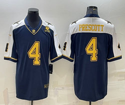 Nike Dallas Cowboys #4 Dak Prescott Navy Thanksgiving Gold Number and name Authentic Stitched NFL Jersey