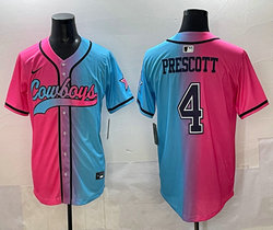 Nike Dallas Cowboys #4 Dak Prescott Pink and Blue Joint MLB Jersey