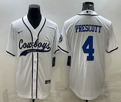 Nike Dallas Cowboys #4 Dak Prescott White light blue name and number Joint Authentic Stitched baseball jersey