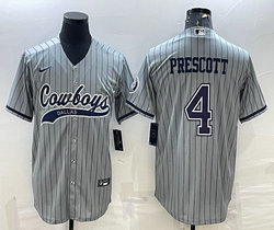 Nike Dallas Cowboys #4 Dak Prescott grey stripe Joint Authentic Stitched baseball jersey