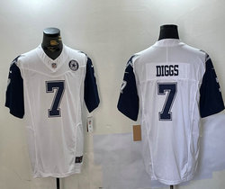 Nike Dallas Cowboys #7 Trevon Diggs White Blue New Team Patch F.U.S.E. Authentic Stitched NFL Jerseys