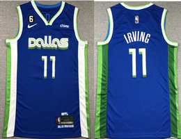 Nike Dallas Mavericks #11 Kyrie Irving Blue City 6 Patch With Advertising Authentic Stitched NBA Jersey