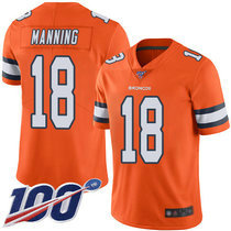 Nike Denver Broncos #18 Peyton Manning 100th Season Patch Orange Color Rush Limited Stitched Jersey