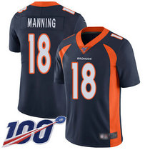 Nike Denver Broncos #18 Peyton Manning With NFL 100th Season Patch Blue Vapor Untouchable Authentic Stitched NFL Jersey