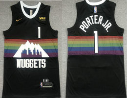 Nike Denver Nuggets #1 Michael Porter Jr. Black City With Advertising Authentic Stitched NBA Jersey