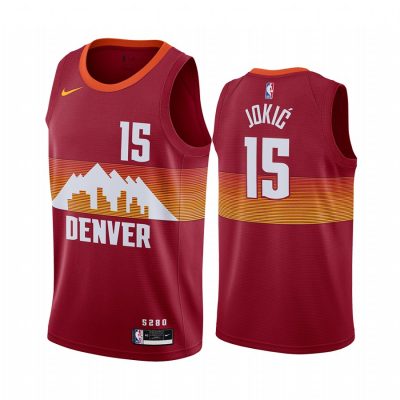 Nike Denver Nuggets #15 Nikola Jokic Red 20-21 City Authentic Stitched NBA Jersey