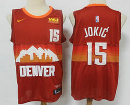 Nike Denver Nuggets #15 Nikola Jokic Red 20-21 City With Advertising Authentic Stitched NBA Jersey