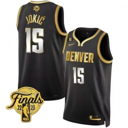 Nike Denver Nuggets #15 Nikola Jokic Black Gold 6 Patch 2023 Finals Authentic Stitched NBA Jersey