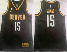 Nike Denver Nuggets #15 Nikola Jokic Black Gold 6 Patch Authentic Stitched NBA Jersey