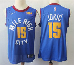 Nike Denver Nuggets #15 Nikola Jokic Blue Game With Advertising Authentic Stitched NBA Jersey