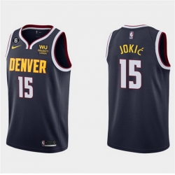 Nike Denver Nuggets #15 Nikola Jokic Navy 6 Patch With Advertising Authentic Stitched NBA Jersey
