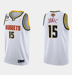 Nike Denver Nuggets #15 Nikola Jokic White 6 patch 2023 Finals Champions Authentic Stitched NBA Jersey