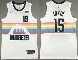 Nike Denver Nuggets #15 Nikola Jokic White City With Advertising Authentic Stitched NBA Jersey