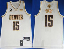 Nike Denver Nuggets #15 Nikola Jokic White Gold 6 Patch With Advertising Authentic Stitched NBA Jersey