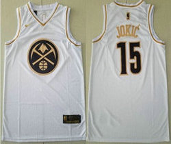 Nike Denver Nuggets #15 Nikola Jokic White Gold Game Authentic Stitched NBA jersey