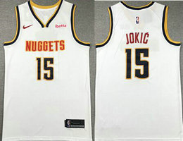 Nike Denver Nuggets #15 Nikola Jokic White With Advertising Authentic Stitched NBA Jersey