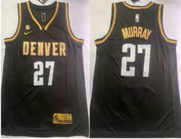 Nike Denver Nuggets #27 Jamal Murray Black Gold 6 Patch Authentic Stitched NBA Jersey