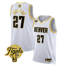 Nike Denver Nuggets #27 Jamal Murray White Gold final Patch 6 Patch With Advertising Jersey