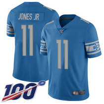 Nike Detroit Lions #11 Marvin Jones Jr With NFL 100th Season Patch Blue Vapor Untouchable Authentic Stitched NFL Jersey