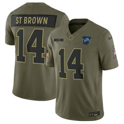 Nike Detroit Lions #14 Amon-Ra St. Brown Olive 2025 Salute To Service Stitched Football Jersey