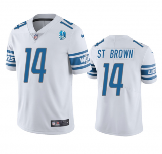 Nike Detroit Lions #14 Amon-Ra St. Brown White 2023 F.U.S.E. 90th Anniversary Vapor Untouchable Stitched Jersey