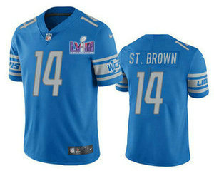 Nike Detroit Lions #14 Amon Ra St Brown Blue Vapor Untouchable With 2024 Super Bowl (LVIII ) patch Jersey