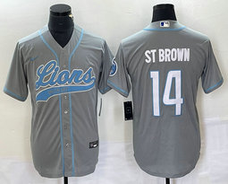 Nike Detroit Lions #14 Amon Ra St Brown Gray Joint Authentic Stitched baseball jersey